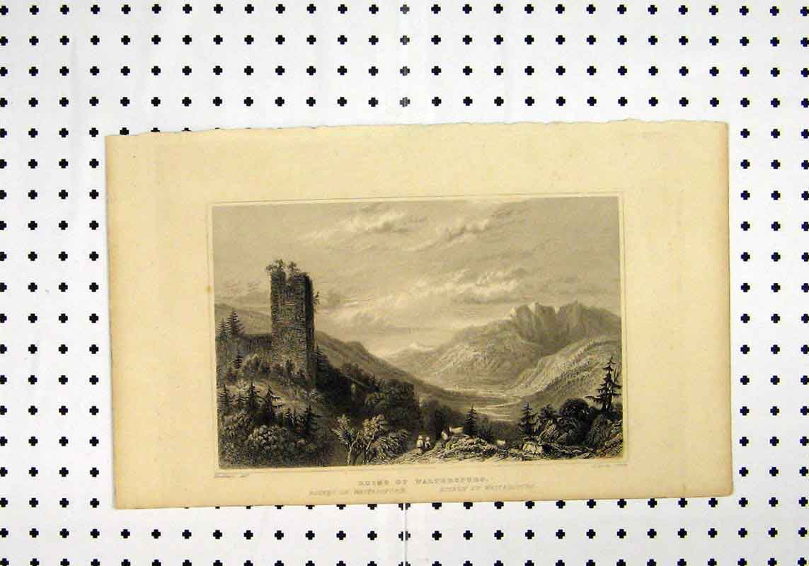 Old Antique Print C1836 Ruins Walterspurg Mountain Scene Tombleson Lacey 19th