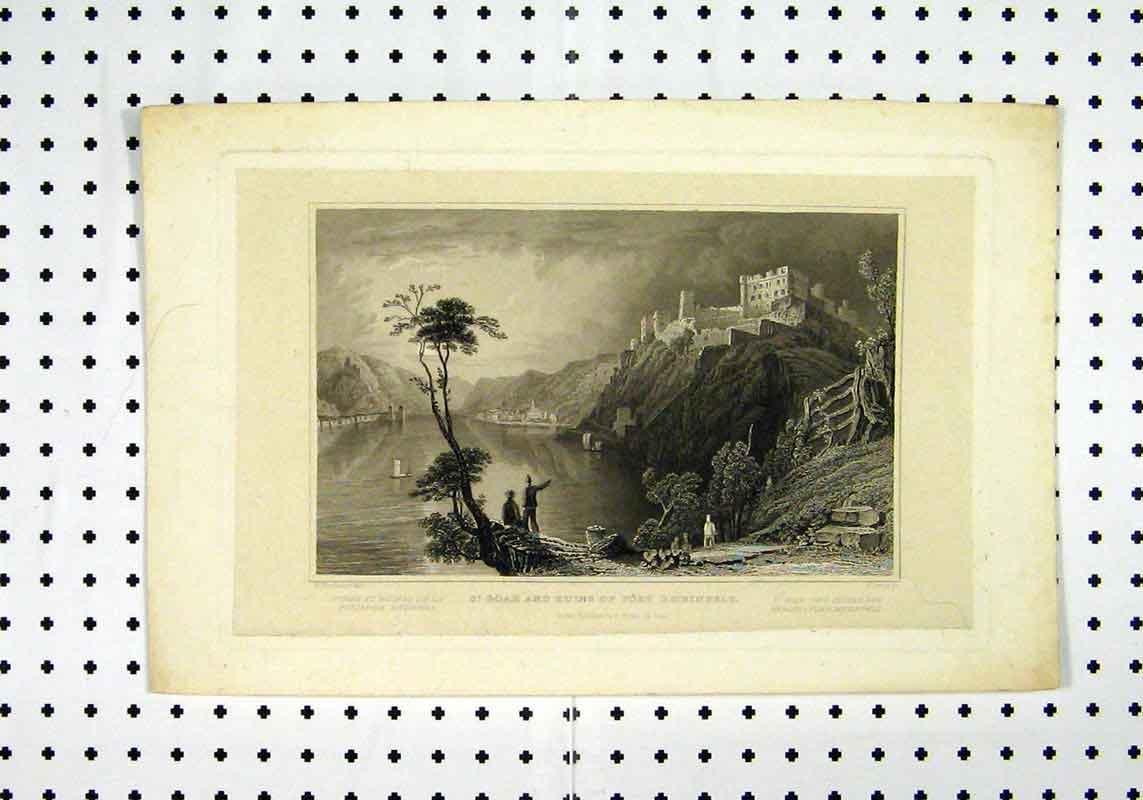 Old Antique Print C1836 St Goar Ruins Fort Rheinfels Sea View Tombleson 19th
