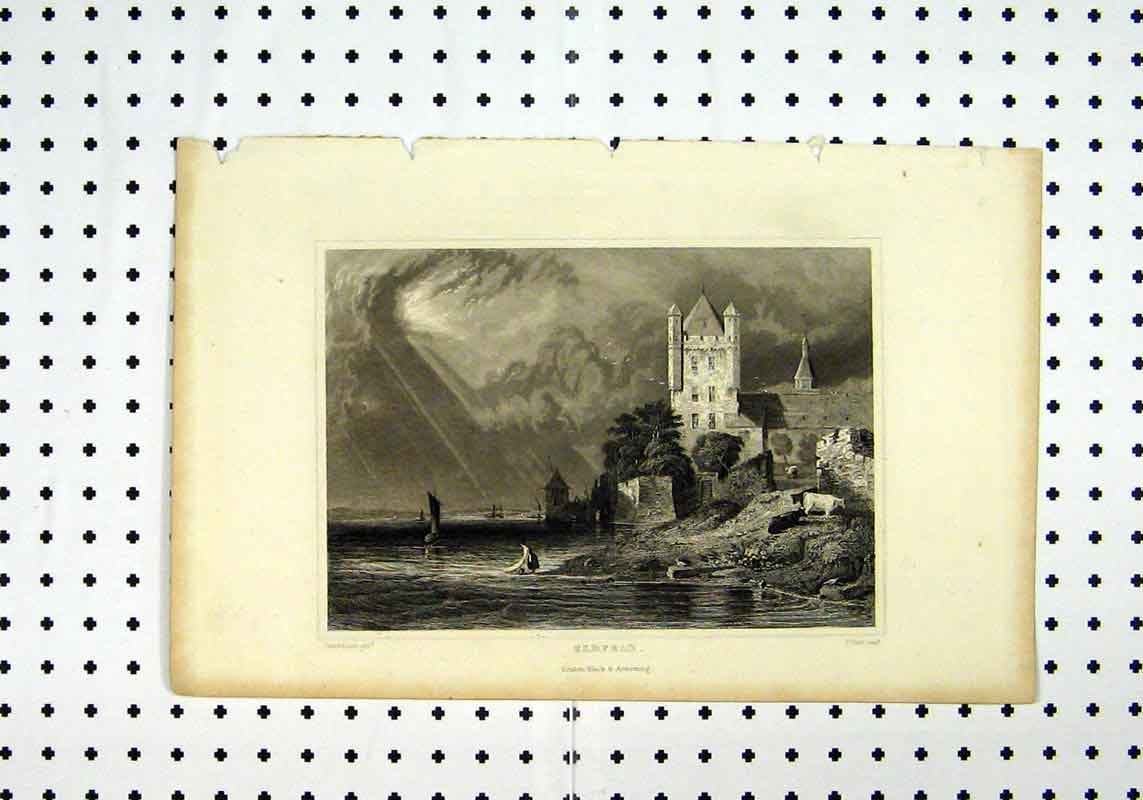 Original Old Antique Print C1836 View Eldfeld Sea Sunset Tomblesons Field 19th