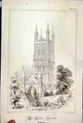 Original Old Antique Print 1855 Cathedral Gloucester Charles Wickes Church 19th