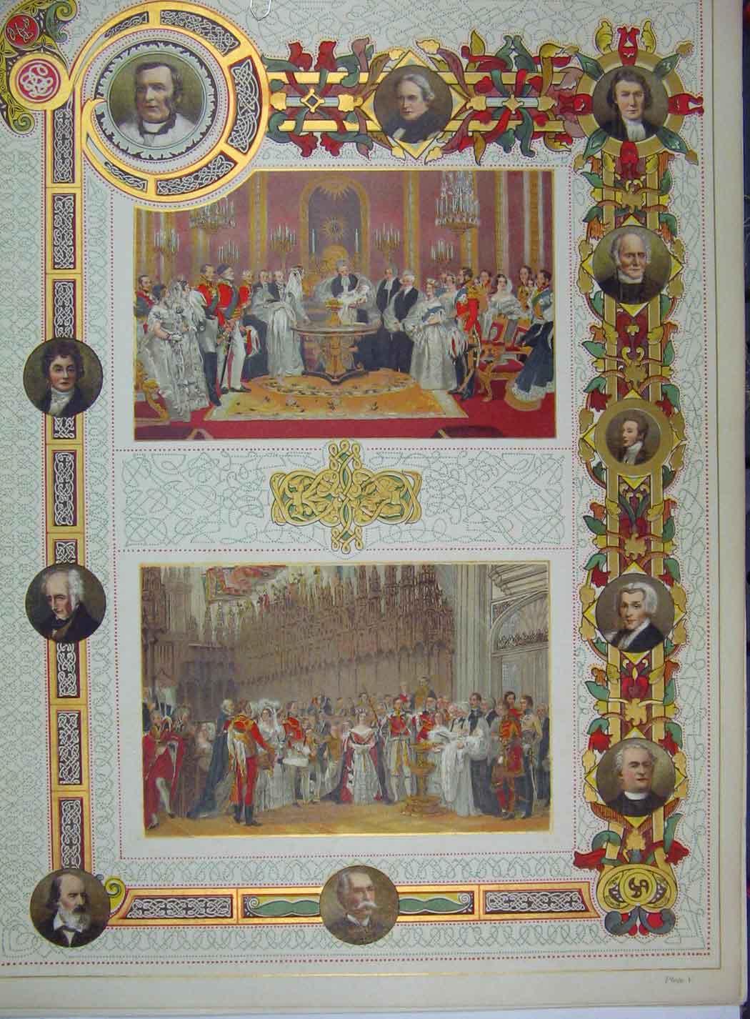 Original Old Antique Print 1897 Portrait Men Queen Christening Baby Colour 19th