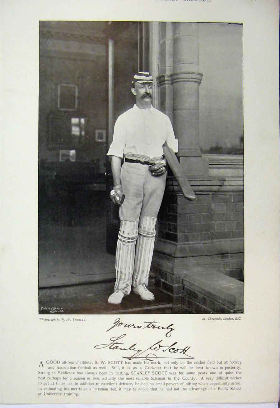 Old Antique Print 1895 Cricket Sport Sussex Team Stanley Scott Photograph 19th
