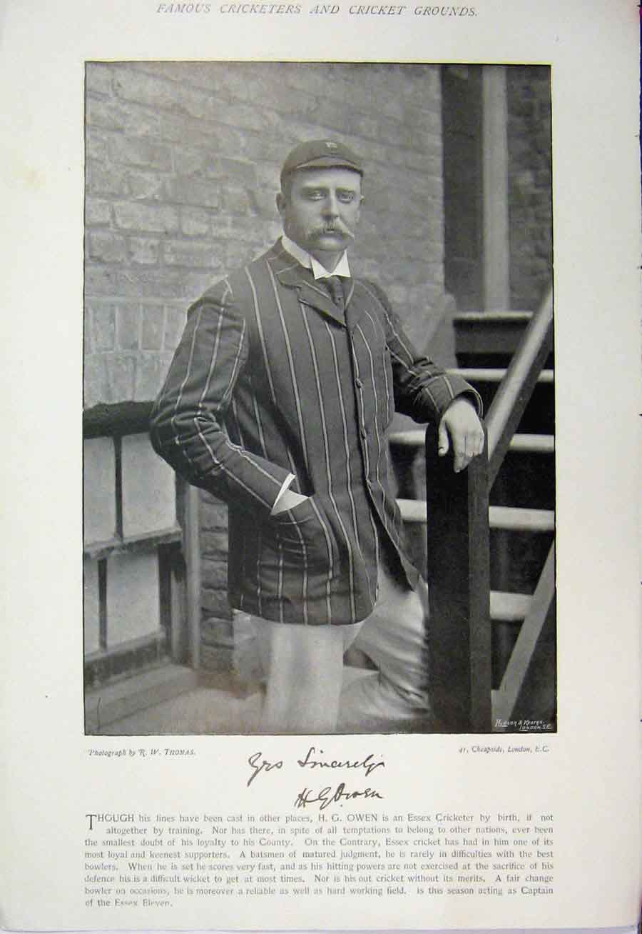 Original Old Antique Print 1895 Cricket Photograph Owen Essex Sidney Crossfield