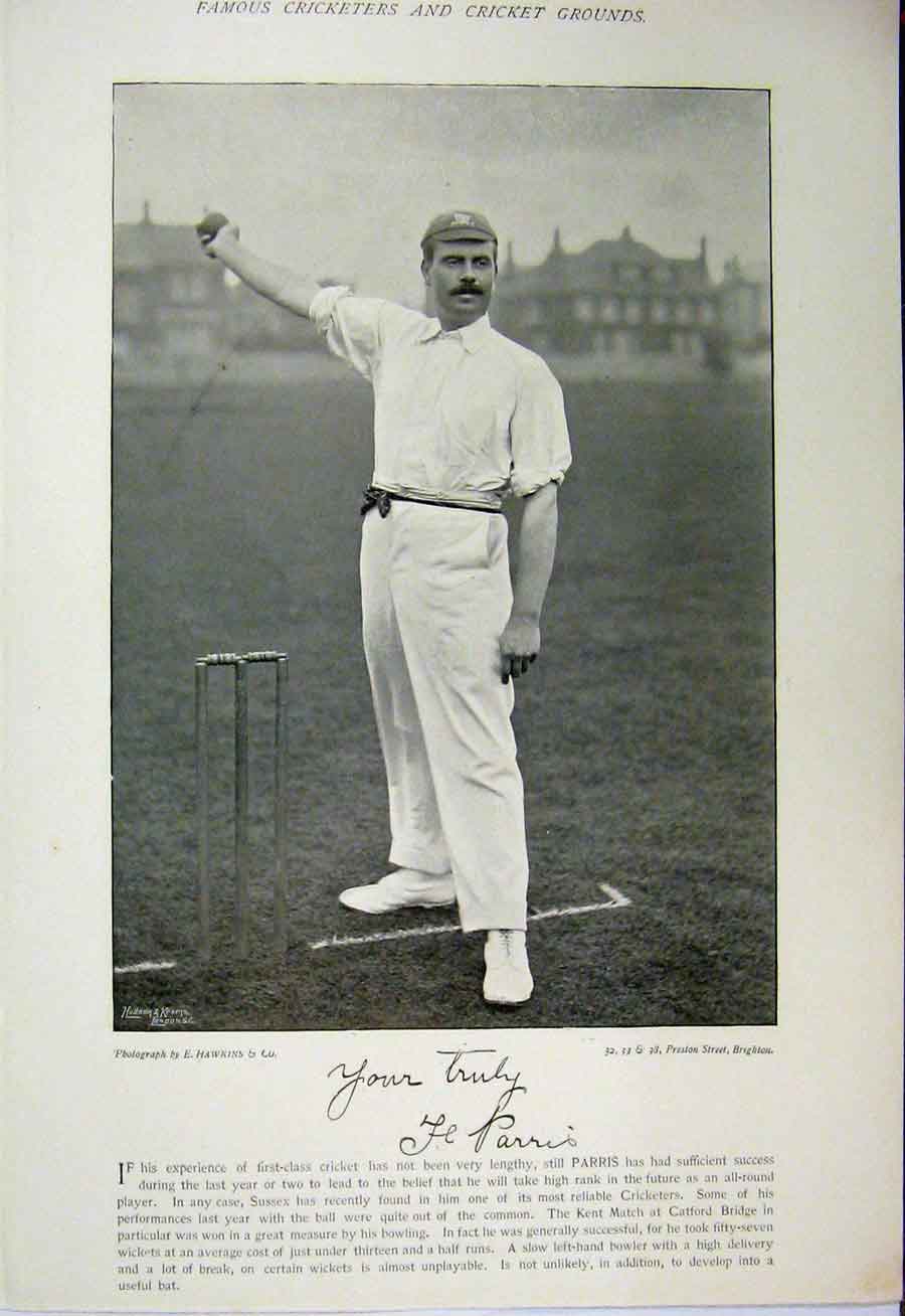 Original Old Antique Print 1895 Cricket Photograph Bainbridge Parris Sport Eton