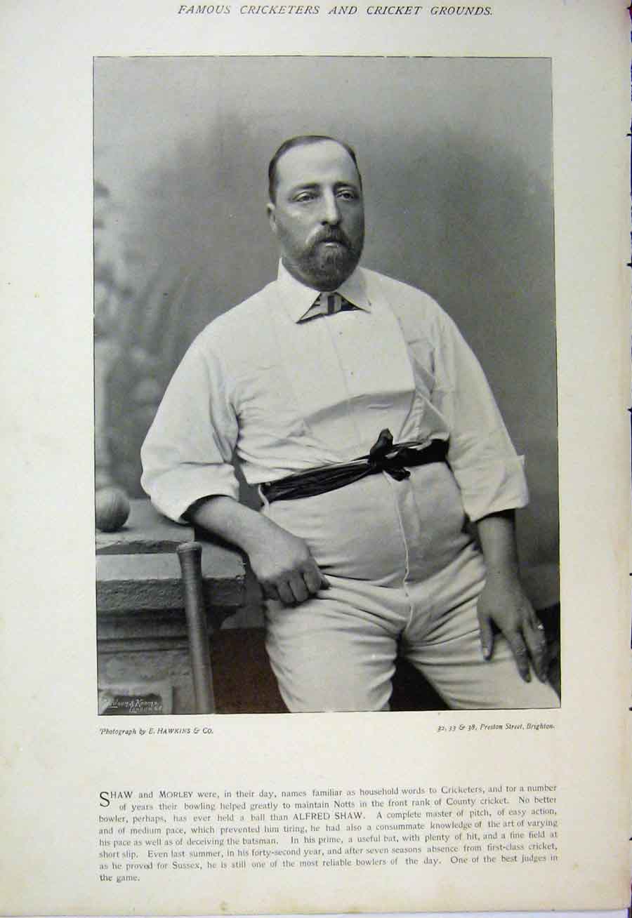 Old Antique Print 1895 Cricket Photograph Alfred Shaw Lord Harris Sport 19th