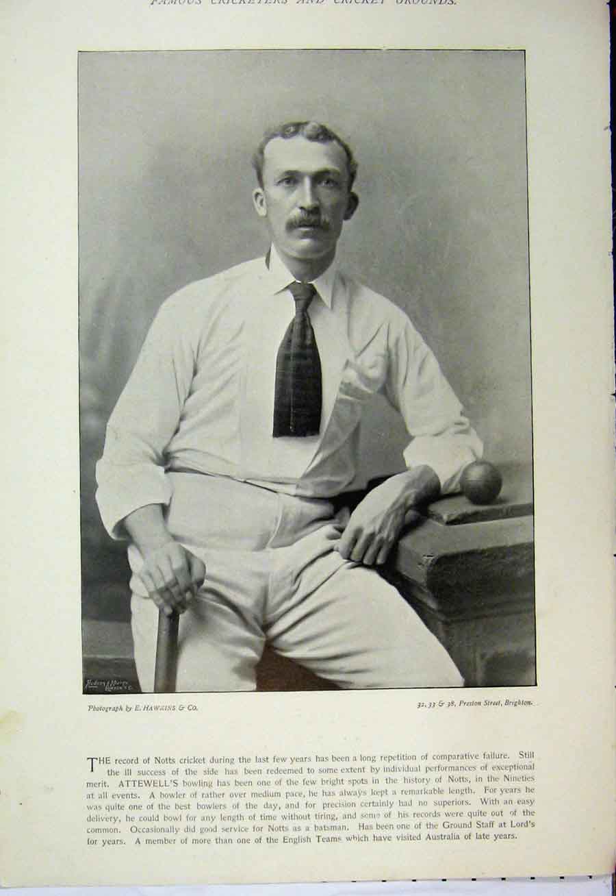 Original Old Antique Print 1895 Cricket Photograph Sport Attewell Richardson