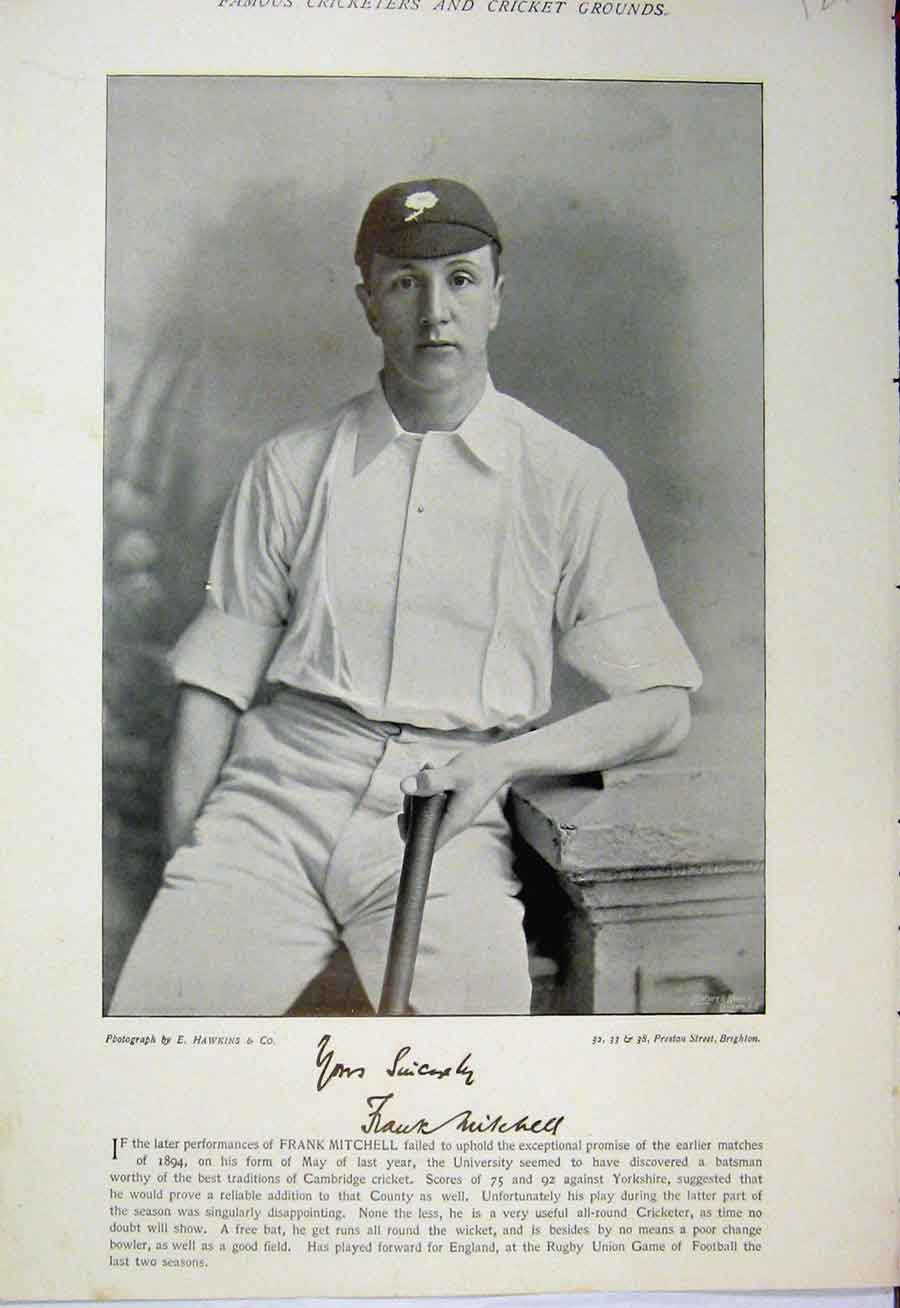 Original Old Antique Print 1895 Cricket Photograph Frank Mitchell Tunnicliffe