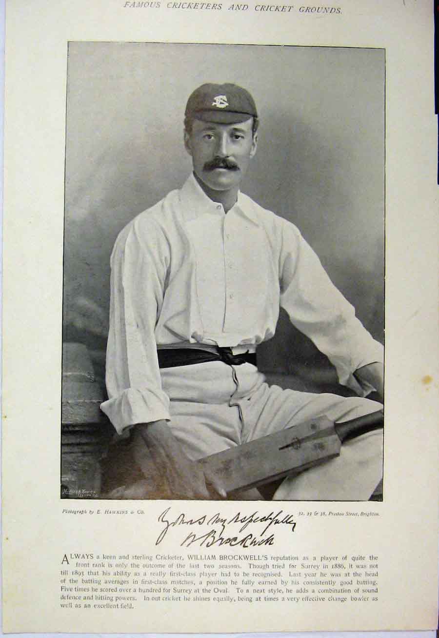 Original Old Antique Print 1895 Cricket Photograph William Brockwell Mcclaren