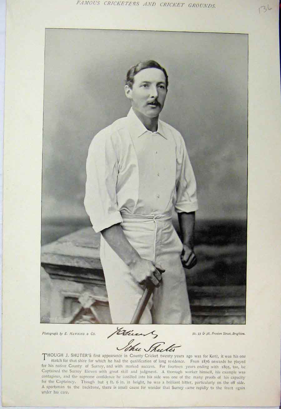 Old Antique Print Cricket Sport Photograph 1895 Shuter Edward Wainwright 19th