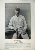 Original Old Antique Print 1895 Cricket Photograph Paul Woodcock Sport 19th
