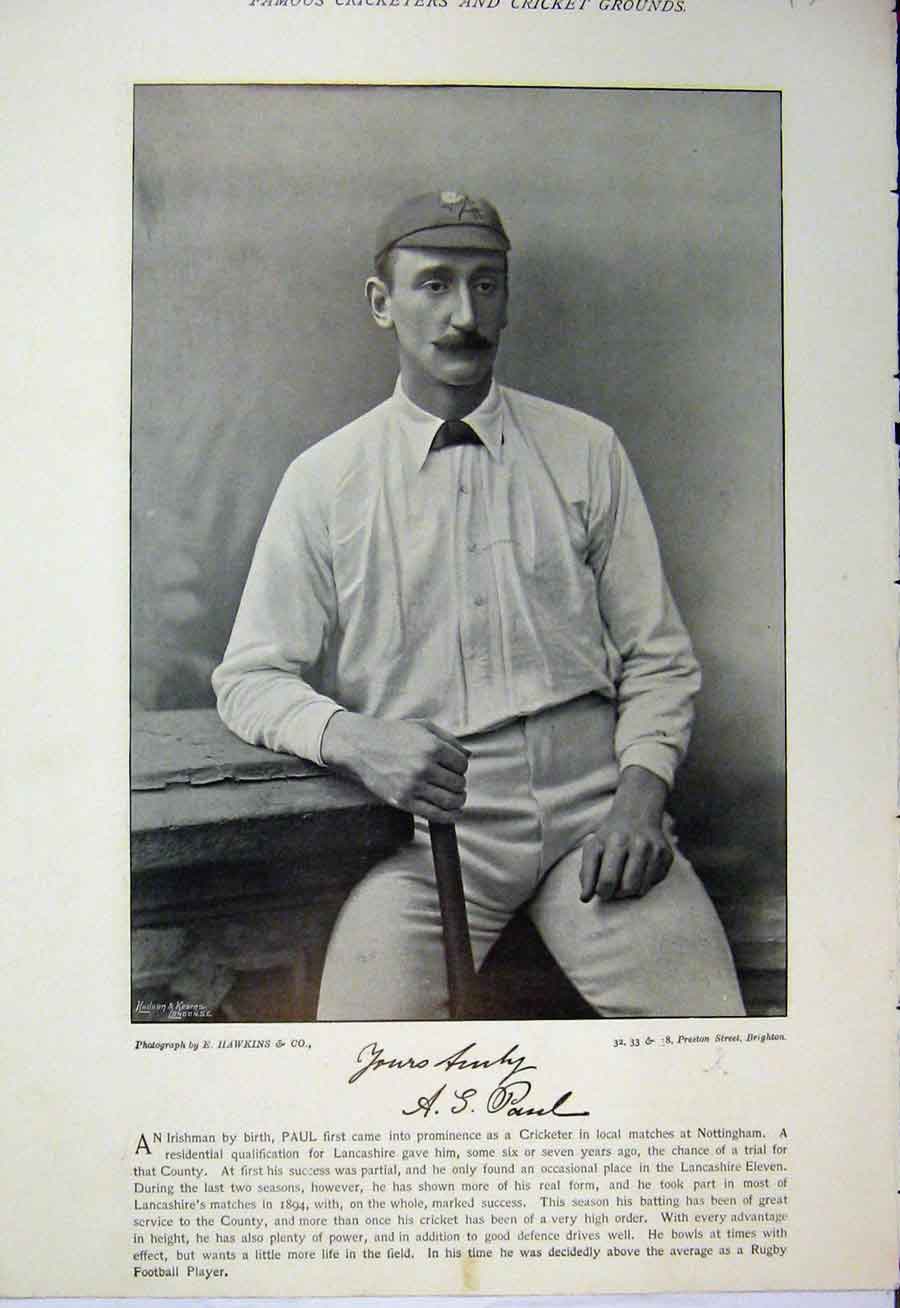 Original Old Antique Print 1895 Cricket Photograph Paul Woodcock Sport 19th