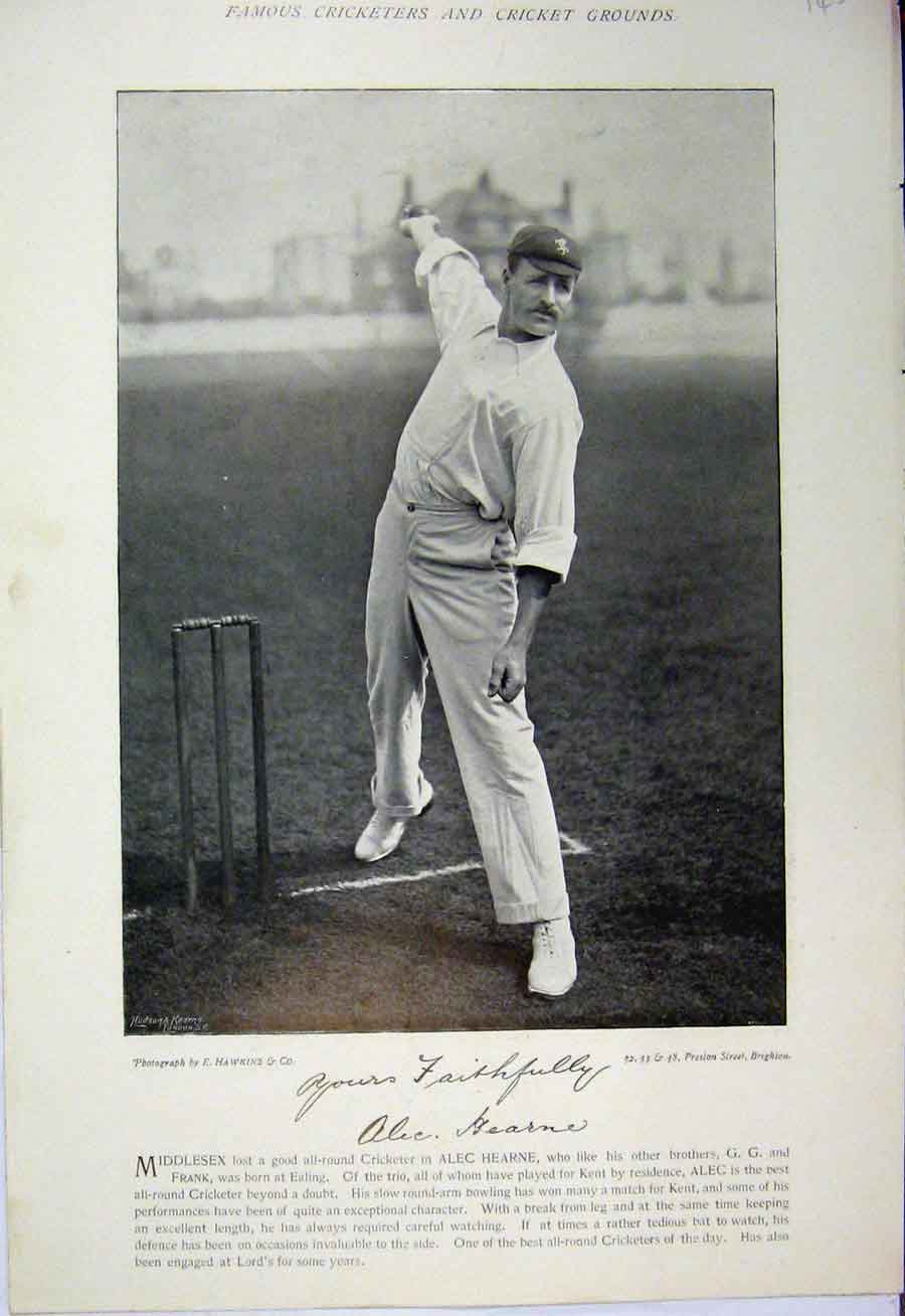 Original Old Antique Print 1895 Sport Cricket Alec Hearne Webbe Harrow Captain