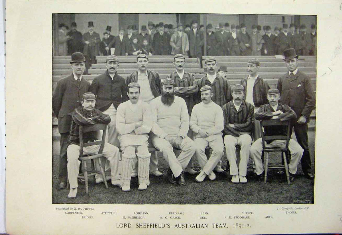 Original Old Antique Print 1895 Sheffield Australian Cricket George Bean Sport