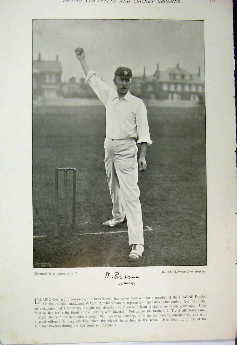 Original Old Antique Print 1895 Cricket Photograph Sport Hearne Graham 19th
