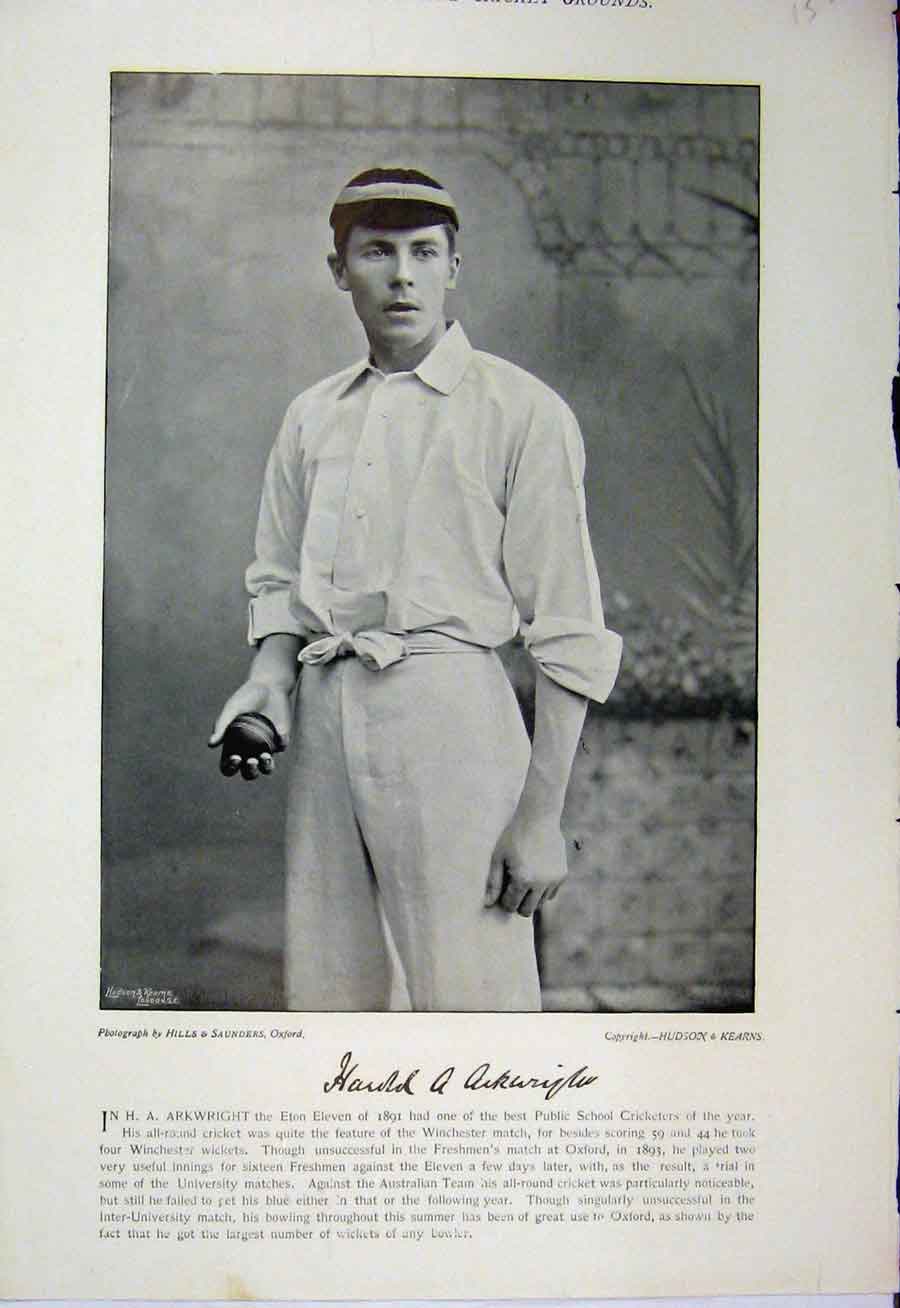 Original Old Antique Print 1895 Cricket Sport Photograph Arkwright Hemingway