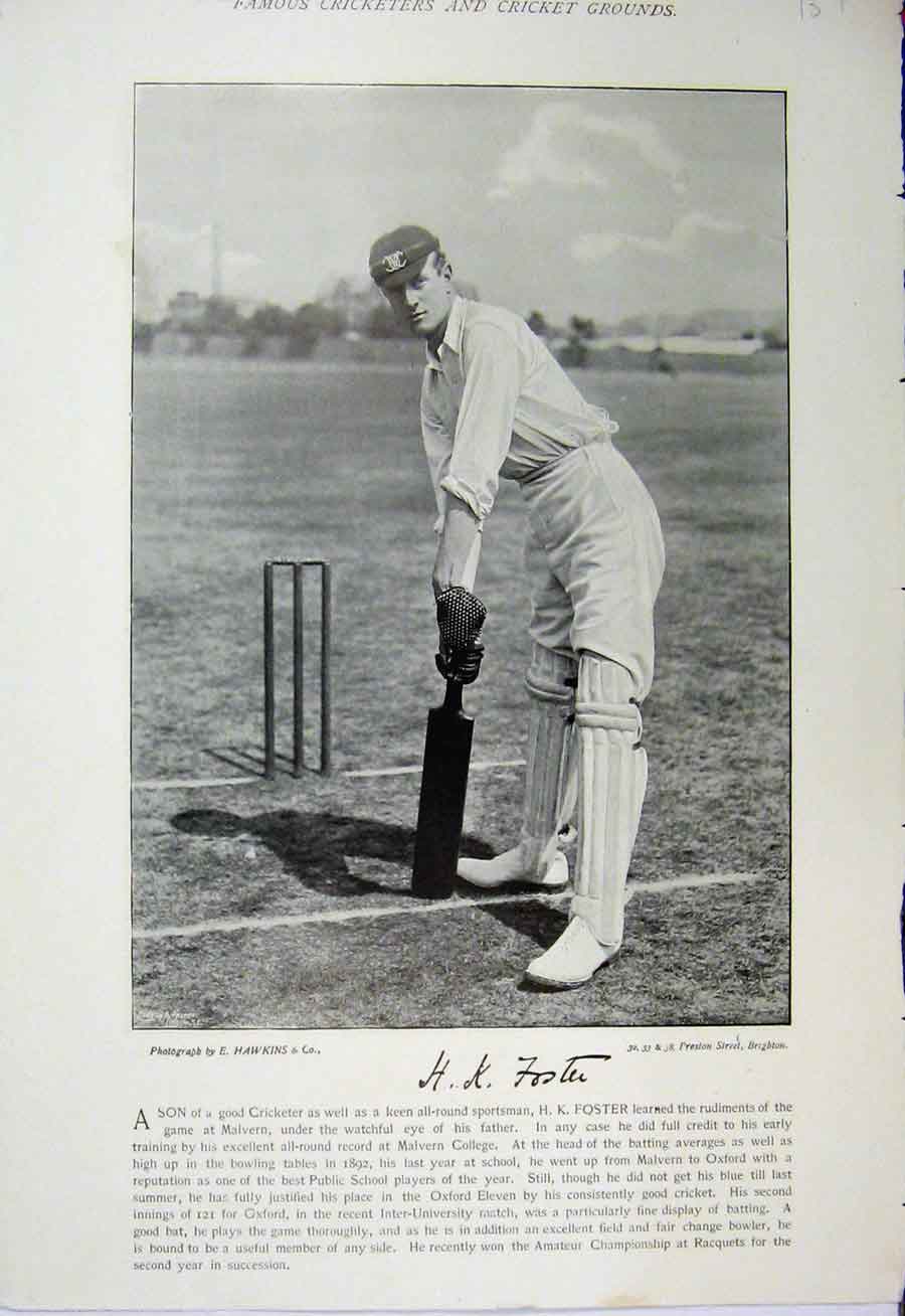 Original Old Antique Print 1895 Photograph Cricket Sport Foster Druce Batsman