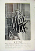 Original Old Antique Print 1895 Sport Cricket Photograph Walker Frank Hearne
