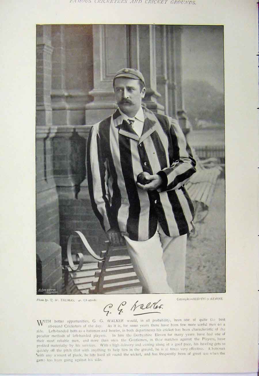 Original Old Antique Print 1895 Sport Cricket Photograph Walker Frank Hearne