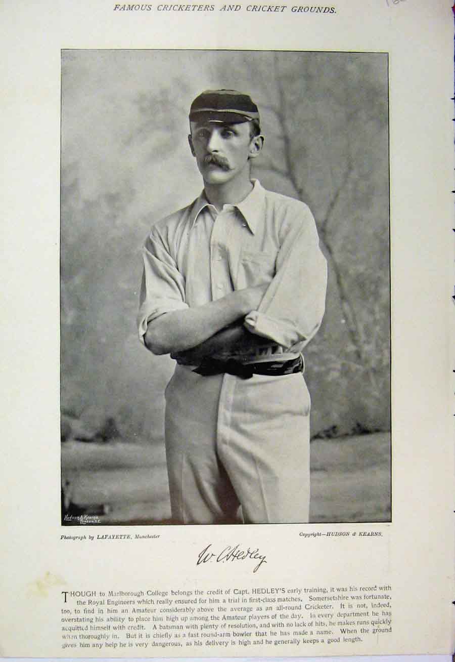 Old Antique Print 1895 Cricket Sport Hedley William Lillywhite Photograph 19th