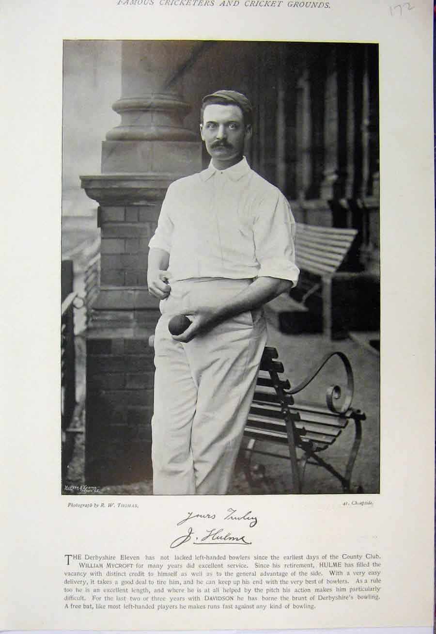 Original Old Antique Print 1895 Cricket Sport Hulme Lilley Photograph Bowler