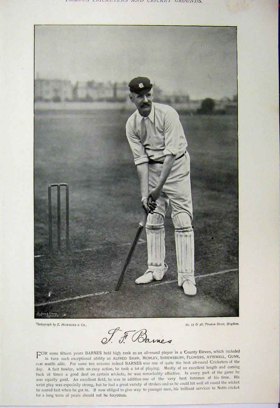 Old Antique Print 1895 Cricket Photograph Barnes Herbert Evershed Sport 19th