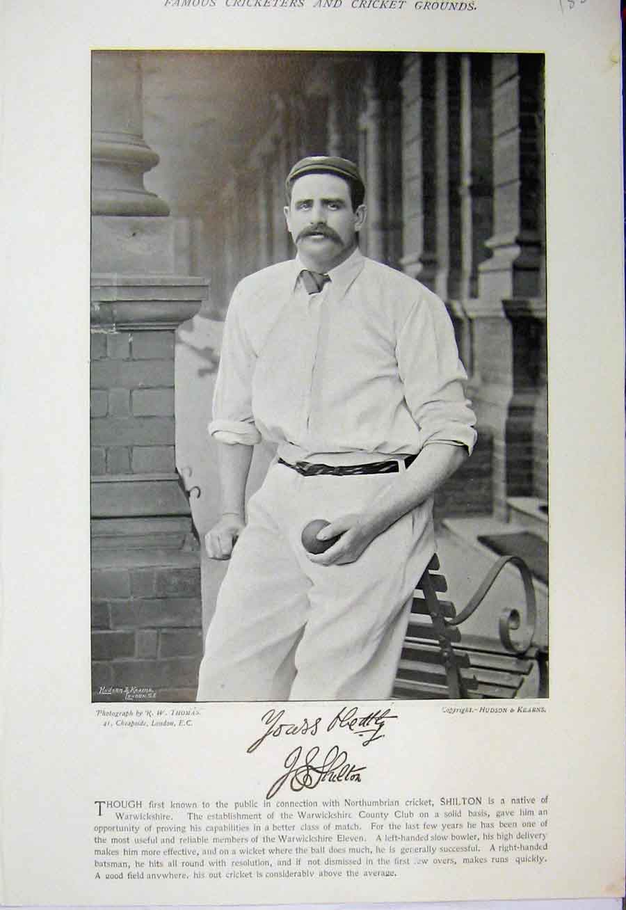 Original Old Antique Print 1895 Cricket Photograph Shilton Gerald Bardswell