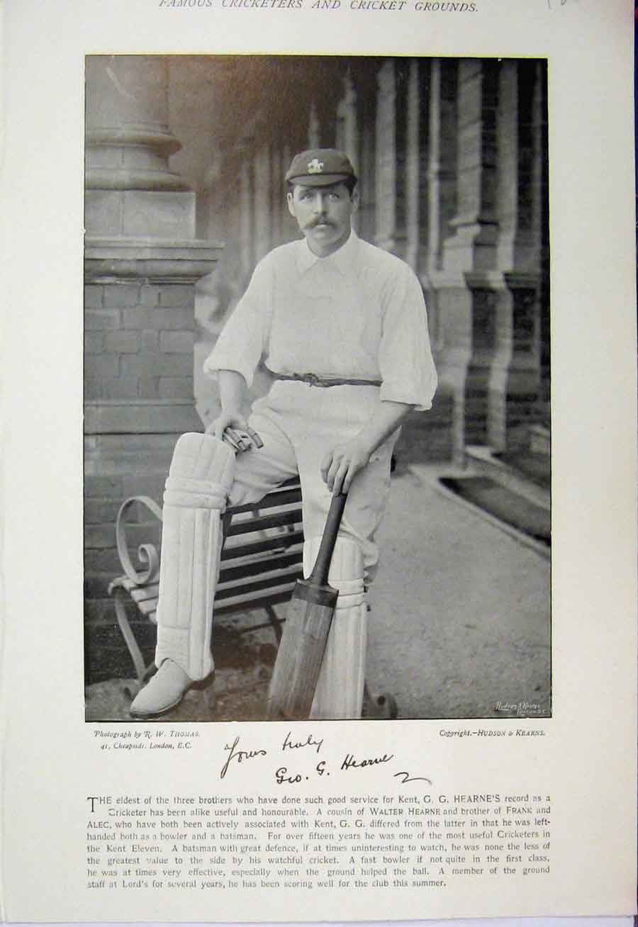 Original Old Antique Print Cricket Photograph 1895 Hearne Phillips Sport 19th