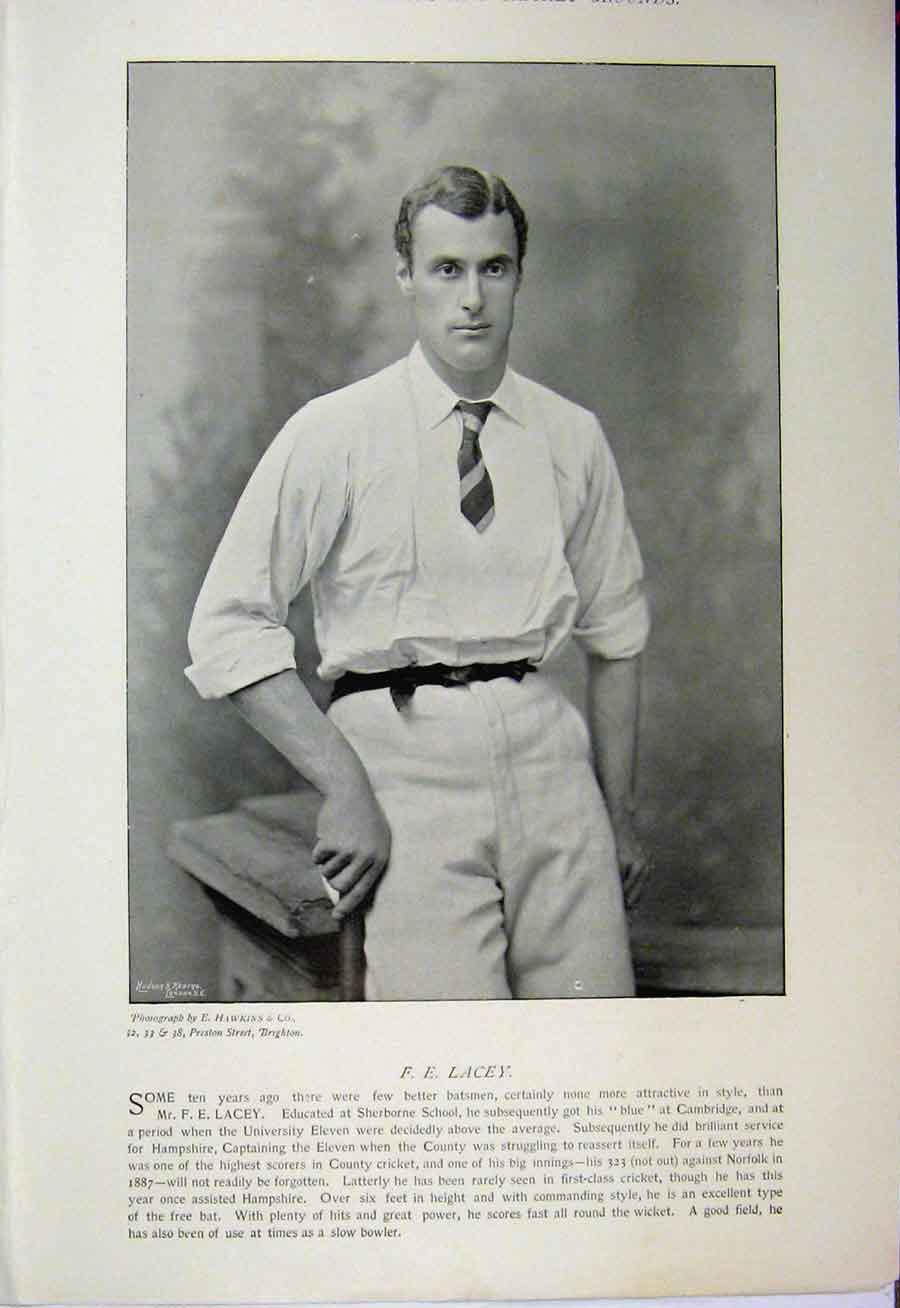 Original Old Antique Print 1895 Cricket Sport Lacey Cambridge Cunliffe Eton