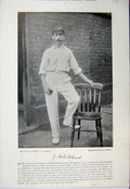 Original Old Antique Print 1895 Cricket Whitehead Peel Sport Photograph Bowling