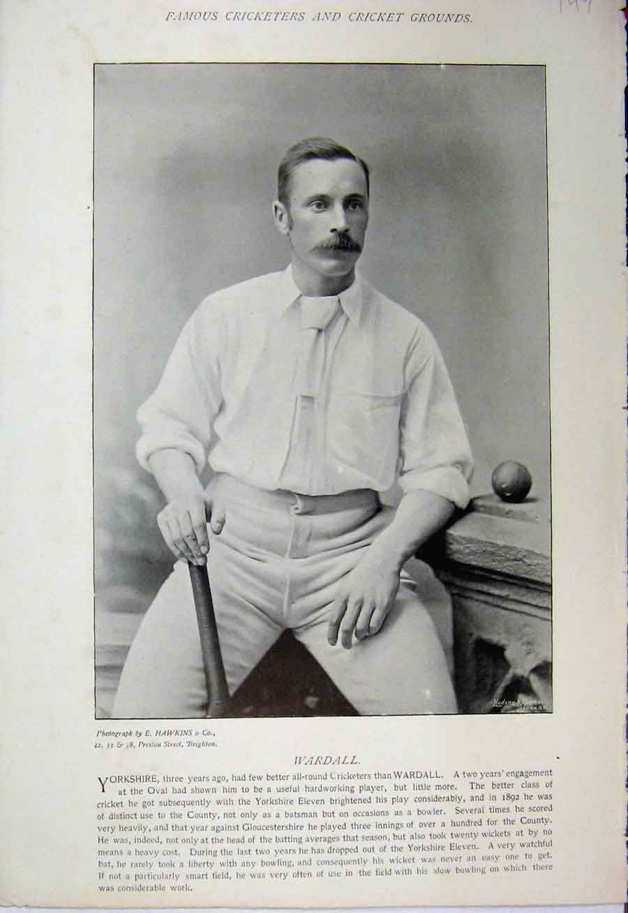 Original Old Antique Print 1895 Cricket Sport Wardall Robert Thoms Photograph