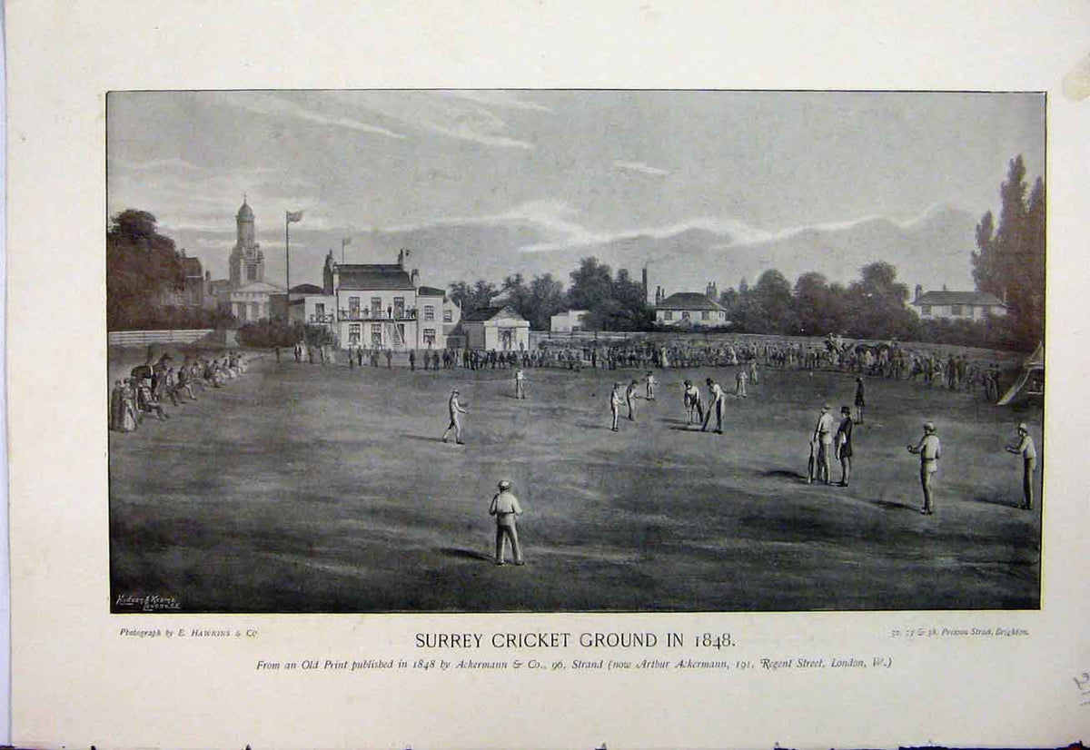 Original Old Antique Print 1848 Surrey Cricket Ground Sport Pickett Portrait