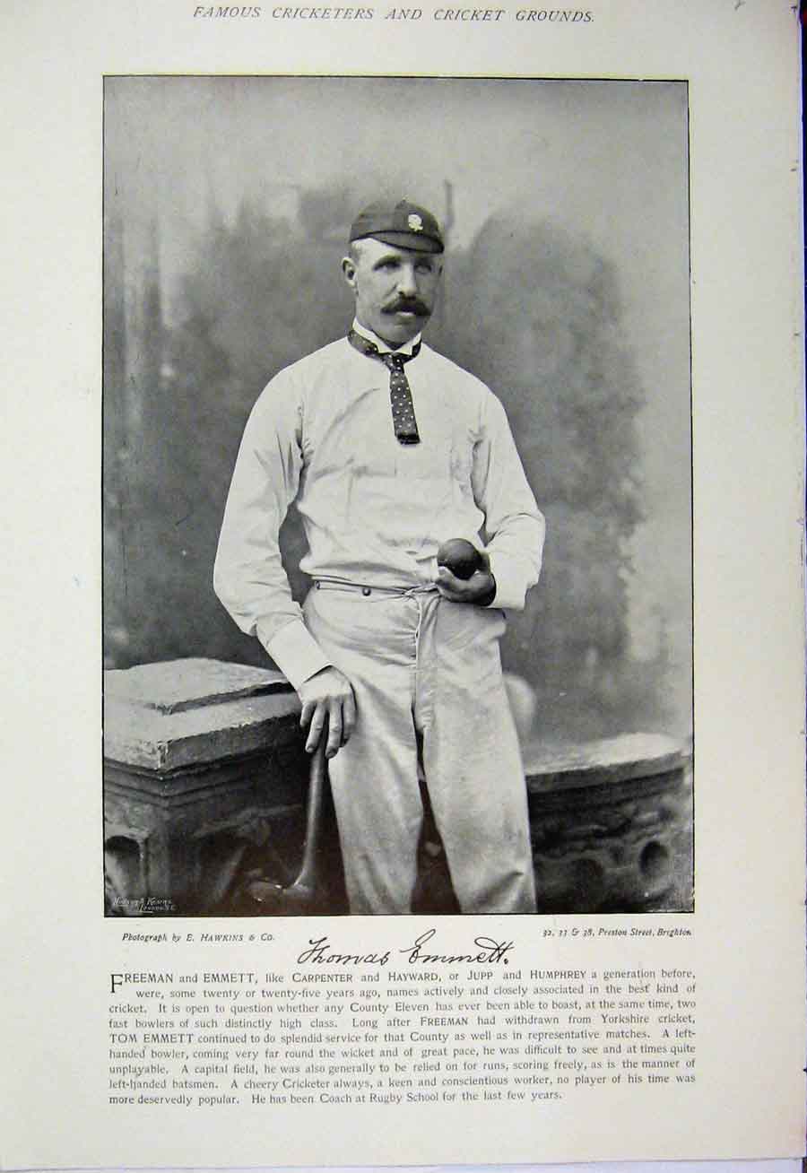 Original Old Antique Print Cricket 1895 Tom Emmett Tinsley Photograph Sport