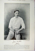 Original Old Antique Print 1895 Cricket Sport Brain Oxford Patterson Harrow