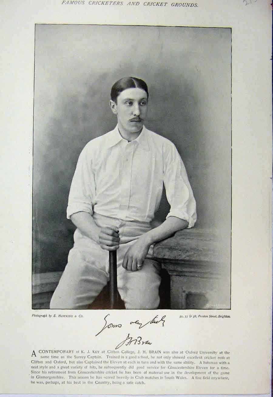 Original Old Antique Print 1895 Cricket Sport Brain Oxford Patterson Harrow
