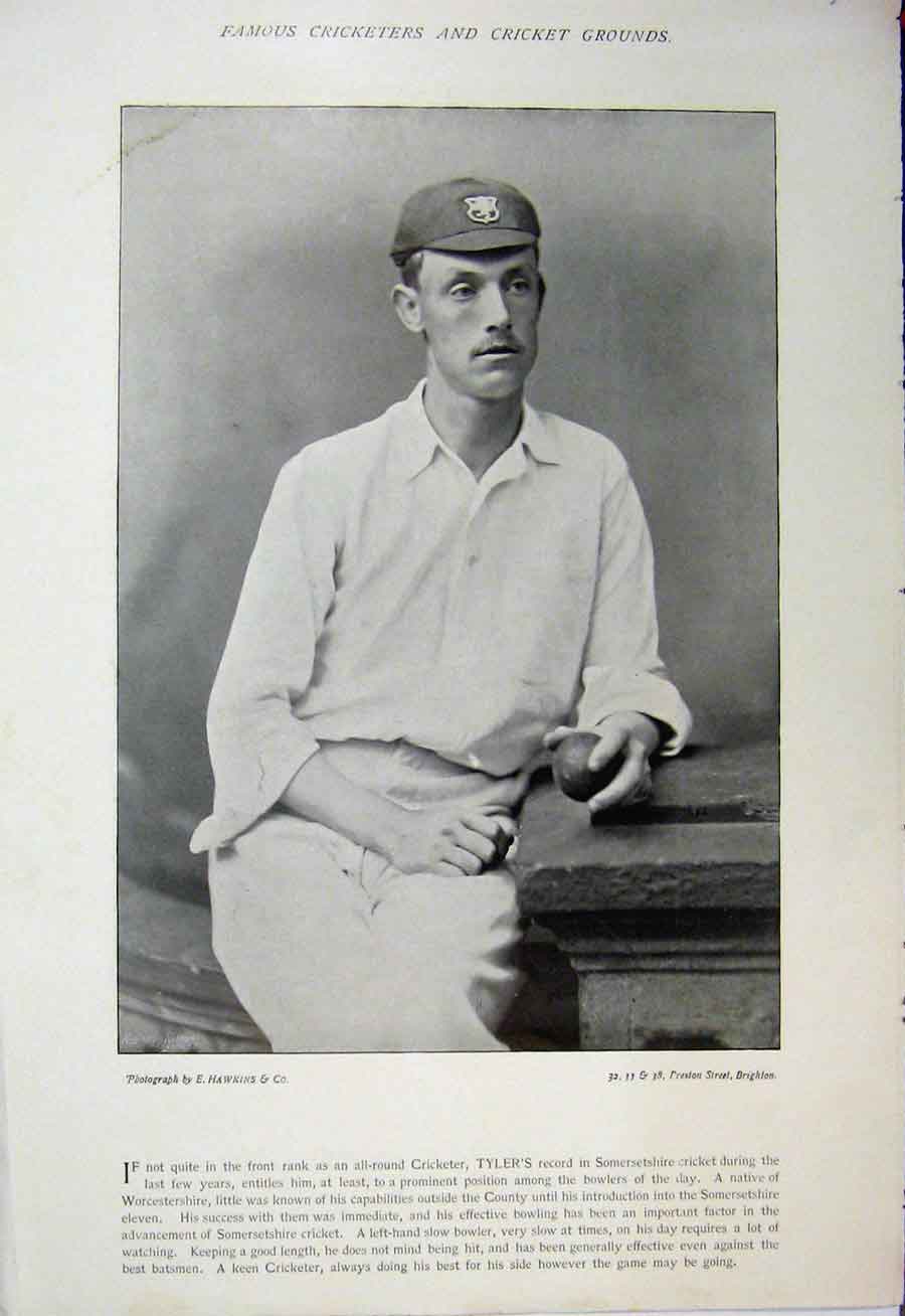 Old Antique Print 1895 Cricket Sport Tyler Blackham Photograph Portrait 19th