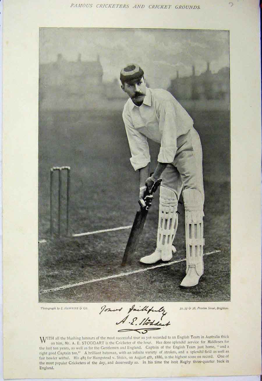 Old Antique Print 1895 Cricket Sport Stoddart Fry Oxford Photograph Sport 19th