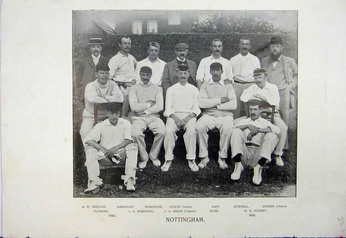 Old Antique Print 1895 Nottingham Cricket Team Photograph Mounsey Sport 19th