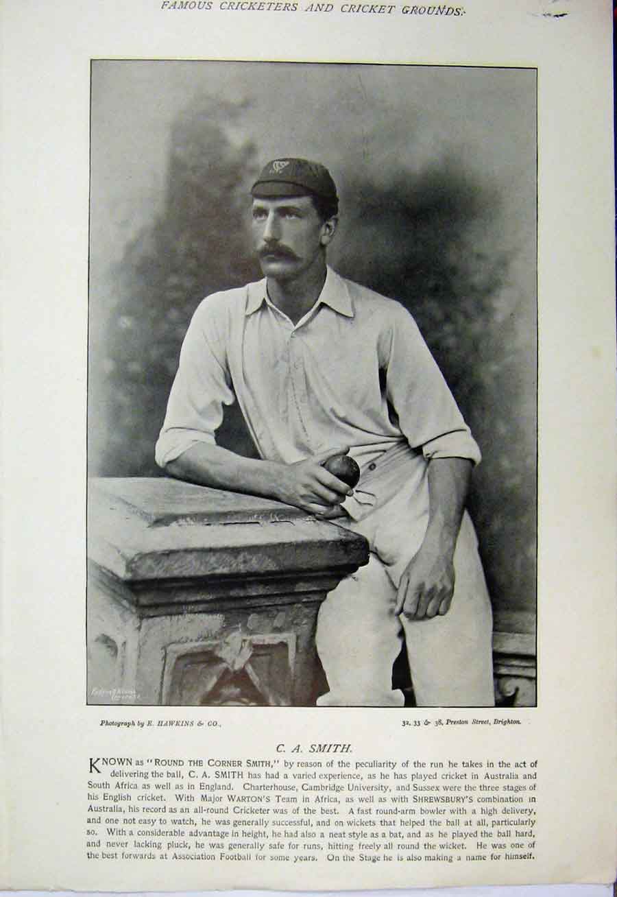 Original Old Antique Print Cricket Sport 1895 Smith Troup Photograph Bat Ball