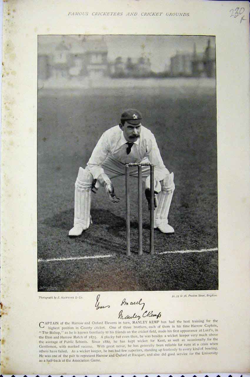 Original Old Antique Print 1895 Cricket Manley Kemp Bishop Turner Australia
