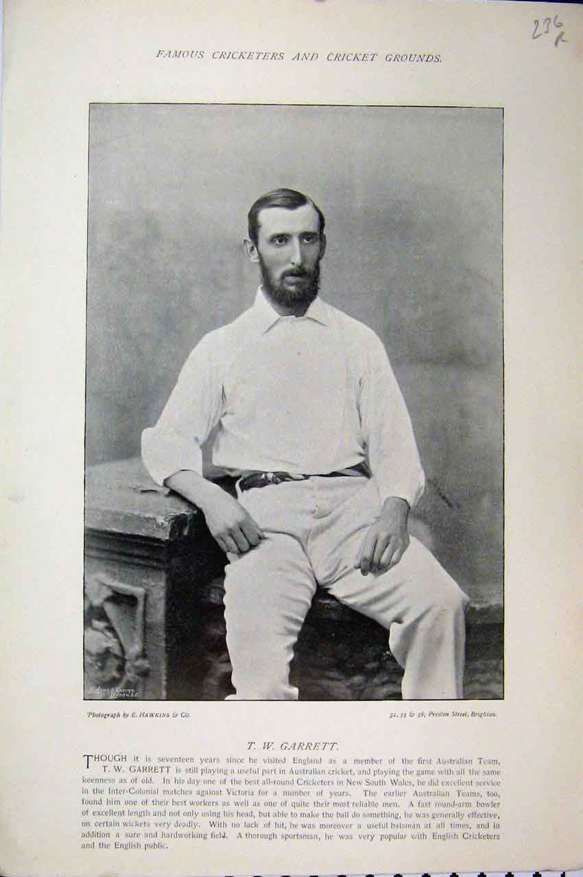 Old Antique Print Cricket 1895 Garrett Challen Photograph Portrait Sport 19th