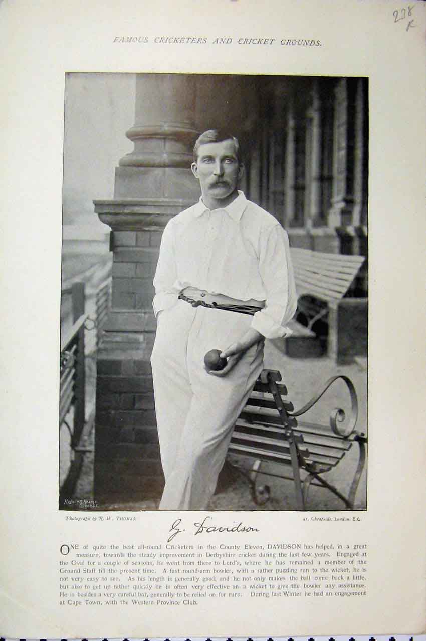 Original Old Antique Print Cricket Davidson Boyle 1895 Photograph Men Sport
