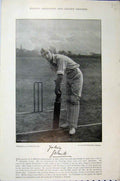 Original Old Antique Print 1895 Smith Pike Famous Cricket Sport Photograph Bat