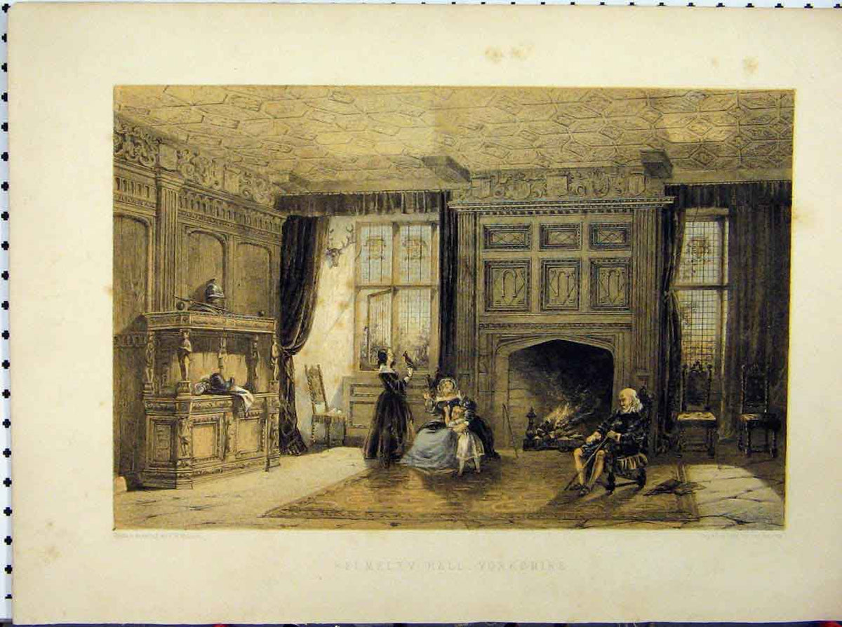 Original Old Antique Print Helmsley Hall Yorkshire C1850 Hulme Stately Home