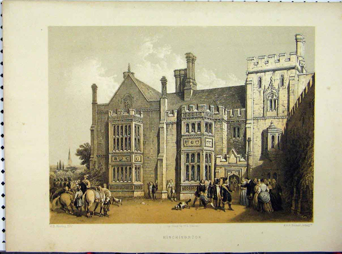 Original Old Antique Print Hinchinbrook Stately Home C1850 Harding Hanhart 19th