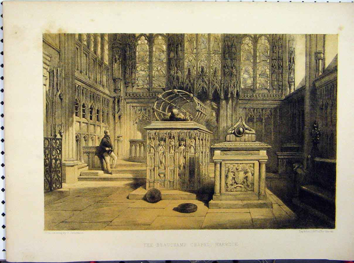 Original Old Antique Print C1850 Boxgrove Church Sussex Harding Stately Home