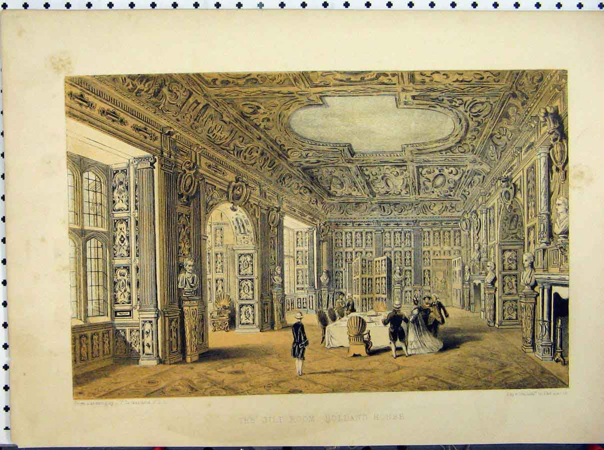 Old Antique Print Gilt Room Holland House C1850 Stately Home Richardson 19th