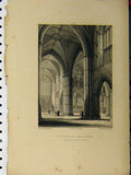 Original Old Antique Print C1850 Lichfield Cathedral North Transept Shepherd