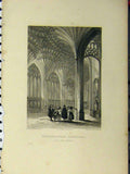 Original Old Antique Print Rochester Cathedral West Door Way C1850 Winkles 19th