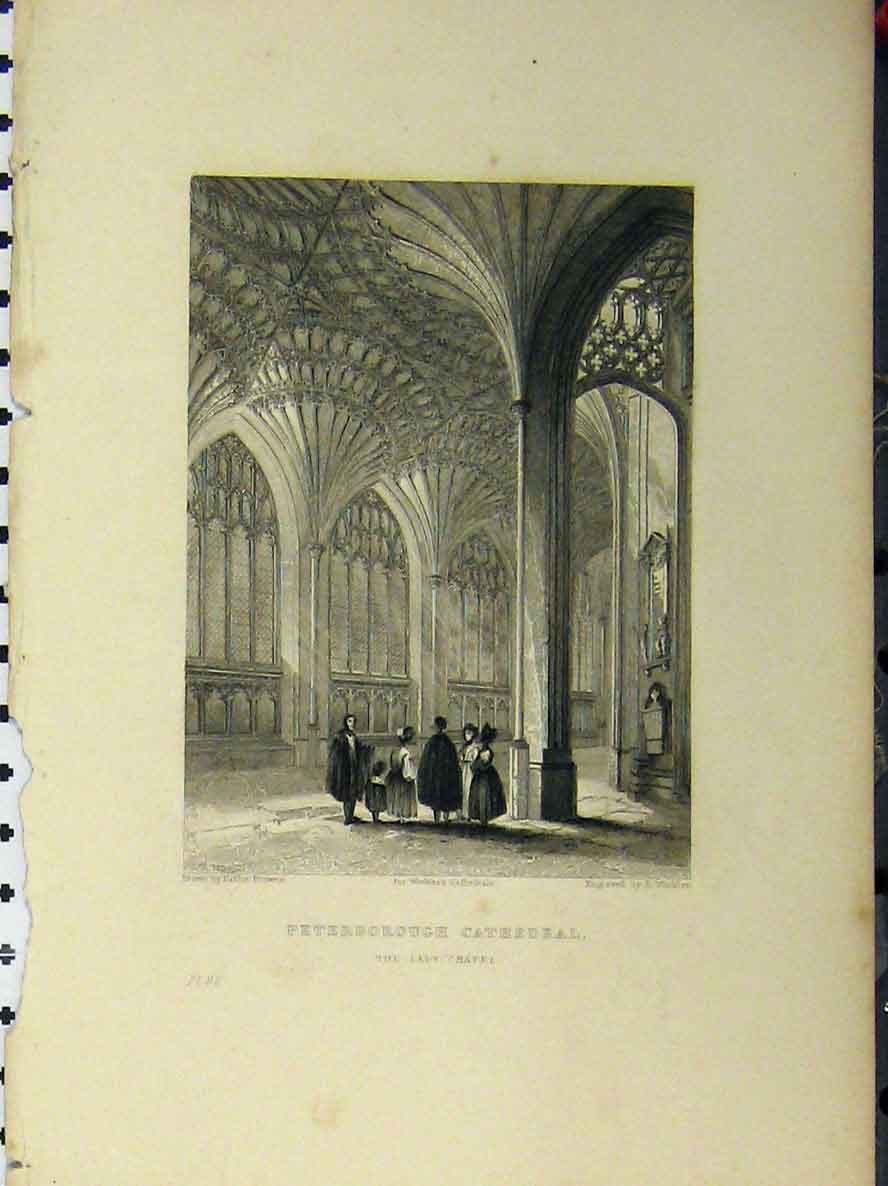 Original Old Antique Print Rochester Cathedral West Door Way C1850 Winkles 19th
