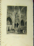 Original Old Antique Print Exeter Cathedral C1850 Bishops Throne Winkles 19th